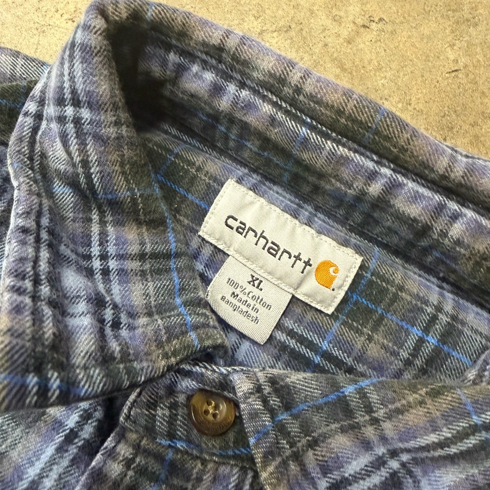 Carhartt Gray and Blue Plaid Flannel Shirt - Picture 2 of 2